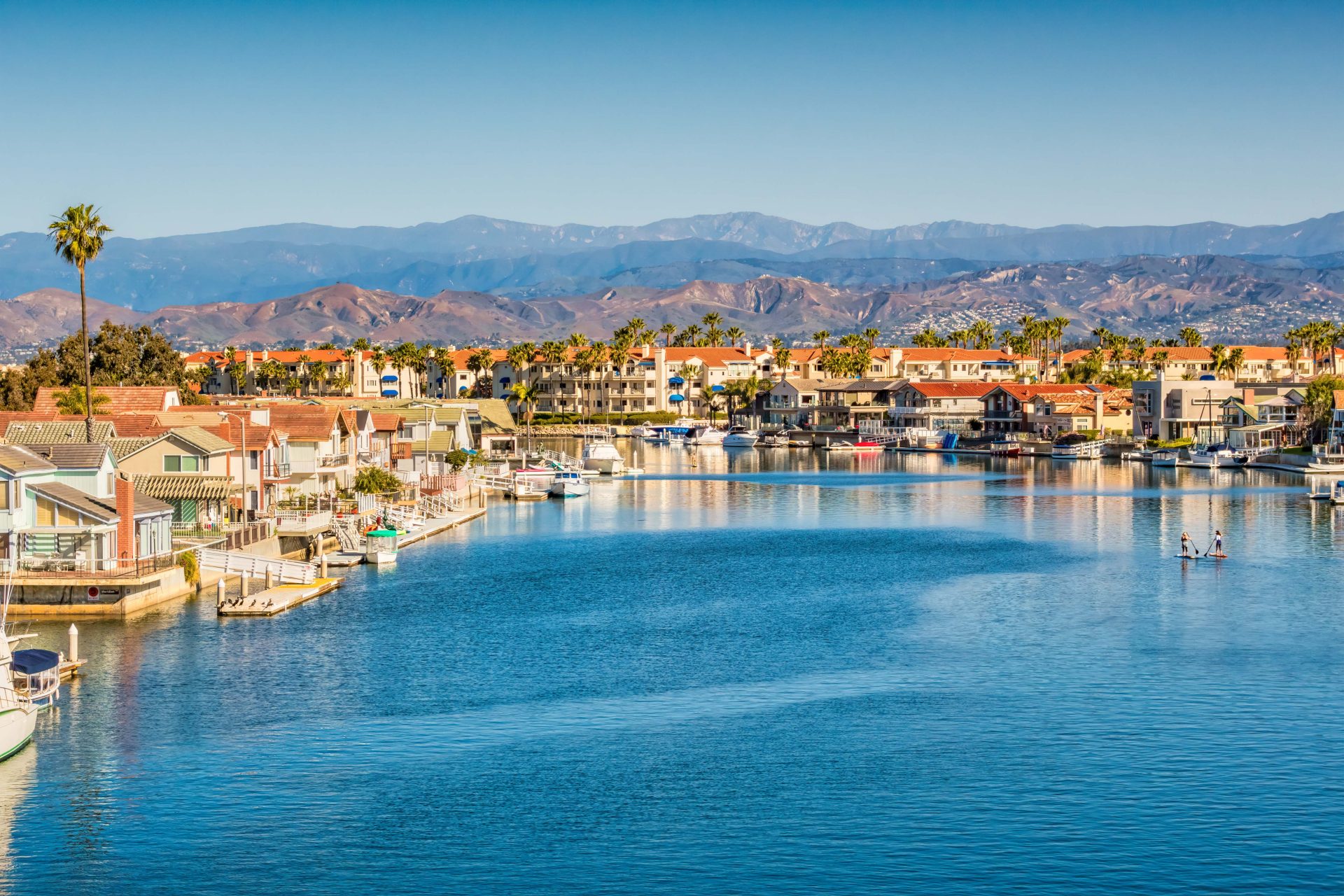 Waterfront houses in Oxnard, Ventura County, California, USA.